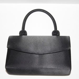 Black Satin evening bag with beaded accent.